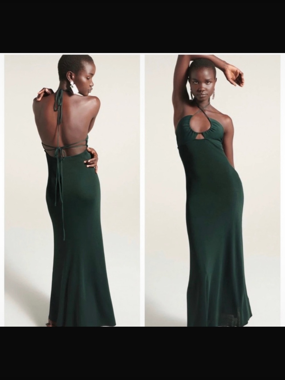 Zara Emerald Green Backless Halter Maxi Dress
